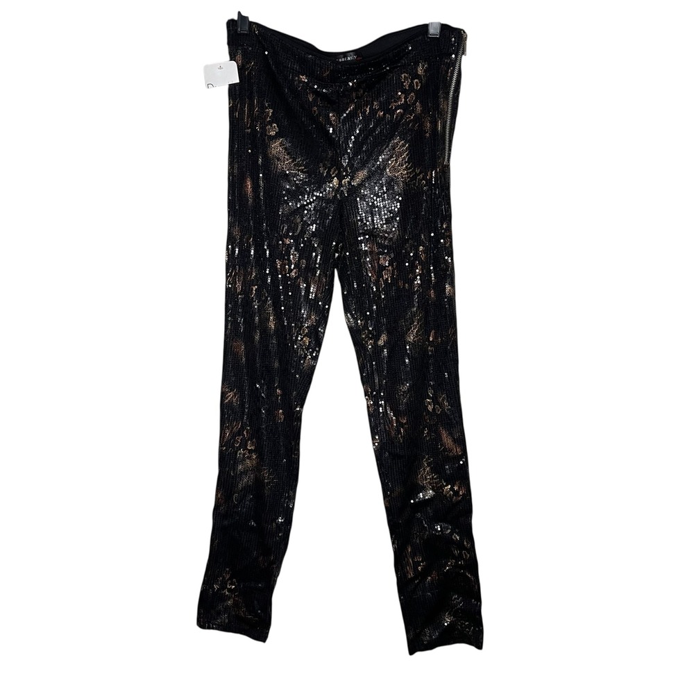Redberry Black Gold Sequin Leopard Print Pants Leggings‎ Women's Size L